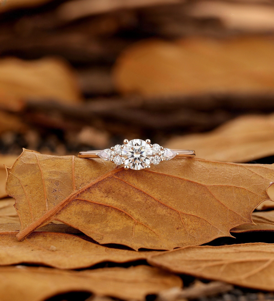 Vintage Oval Lab Grown Engagement Ring - Unique Rose Gold Diamond Wedding Ring - Cluster Promise Wedding Ring