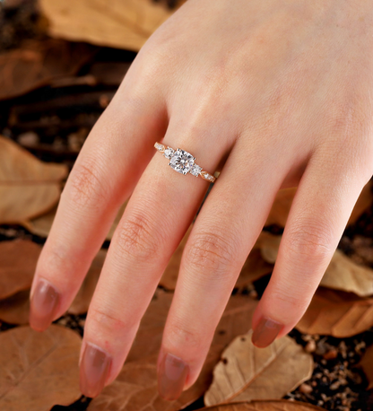 Unique Diamond Bottom Style Rose Gold Lab Grown Engagement Ring Infinity Three Stone Twist Diamond Half Eternity Ring Bridal Women