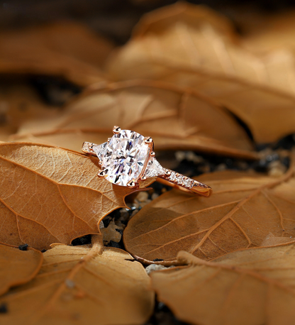 Oval Cut Lab Grown Engagement Ring Rose Gold Solitaire Cluster Diamond Women Bridal Anniversary Pave Handmade Ring Half Eternity