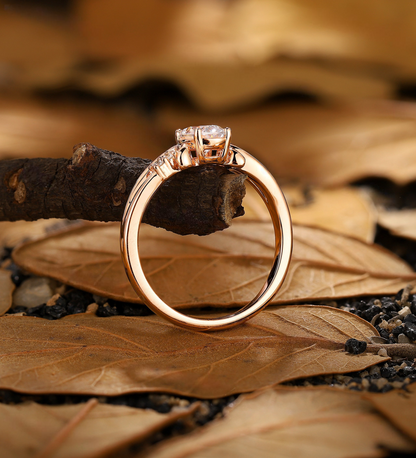 Vintage Oval Shape Lab Grown Engagement Ring Round Prong Set Birthstone Ring Antique Rose Gold Ring Anniversary Promise Bridal Ring