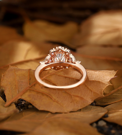 Halo Lab Grown Engagement Ring Round Cut Lab Grown Ring Rose Gold Diamond/Lab Grown Cluster Ring Vintage Promise Ring Anniversary Gift