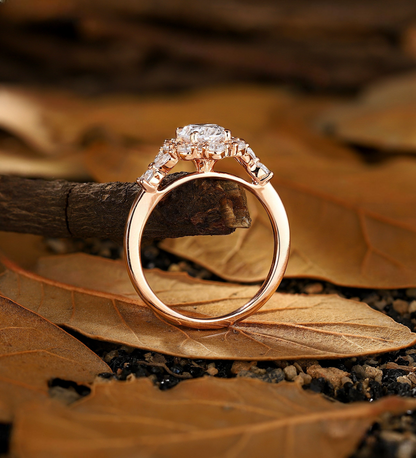 Halo Lab Grown Engagement Ring Round Cut Lab Grown Ring Rose Gold Diamond/Lab Grown Cluster Ring Vintage Promise Ring Anniversary Gift