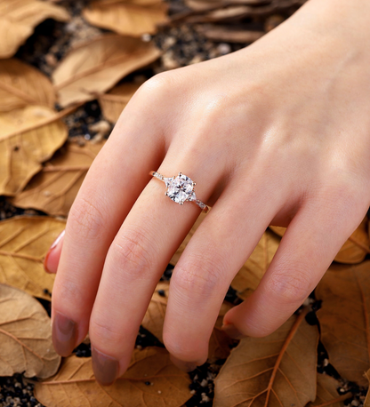 Oval Cut Lab Grown Engagement Ring Rose Gold Solitaire Cluster Diamond Women Bridal Anniversary Pave Handmade Ring Half Eternity