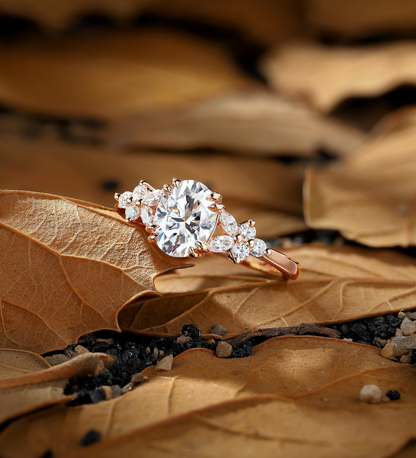 Vintage oval Lab Grown engagement ring rose gold marquise cluster wedding ring unique double claw anniversary promise bridal ring