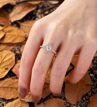 1.0 CT Round Shaped Lab Grown Vintage Halo Engagement Ring