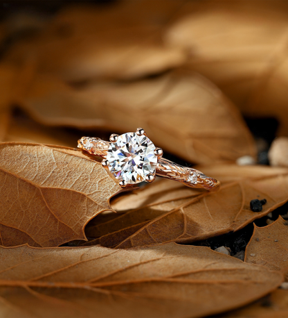 Vintage round shape Lab Grown engagement ring rose gold ring diamond ring delicate twig ring unique anniversary promise bridal ring