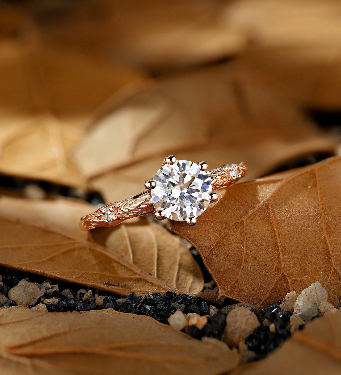 Vintage round shape Lab Grown engagement ring rose gold ring diamond ring delicate twig ring unique anniversary promise bridal ring