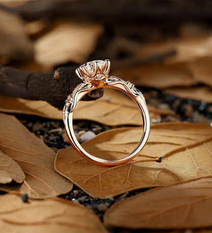 Vintage round shape Lab Grown engagement ring rose gold ring diamond ring delicate twig ring unique anniversary promise bridal ring