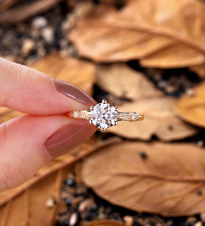 Vintage round shape Lab Grown engagement ring rose gold ring diamond ring delicate twig ring unique anniversary promise bridal ring