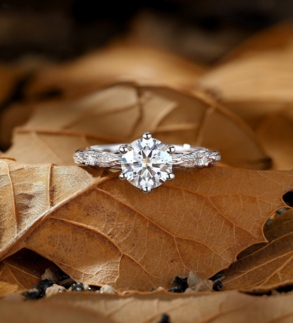 Vintage round shape Lab Grown engagement ring rose gold ring diamond ring delicate twig ring unique anniversary promise bridal ring