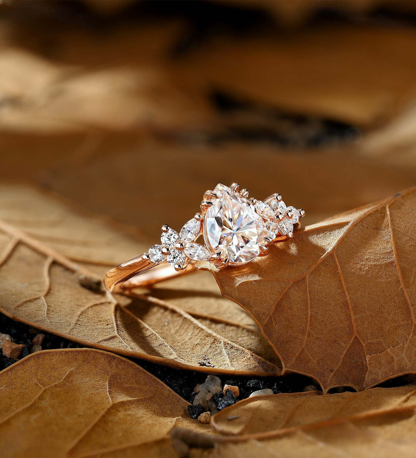 Vintage pear Lab Grown engagement ring leaf design wedding ring marquise Lab Grown round ring anniversary promise bridal ring