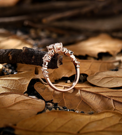 Vintage round Lab Grown engagement ring rose gold branch design bridal ring unique leaf twist wedding ring anniversary promise ring