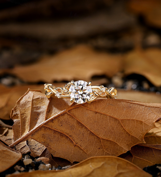 Vintage round Lab Grown engagement ring rose gold branch design bridal ring unique leaf twist wedding ring anniversary promise ring