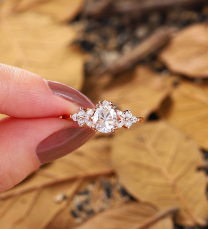 Vintage pear Lab Grown engagement ring leaf design wedding ring marquise Lab Grown round ring anniversary promise bridal ring