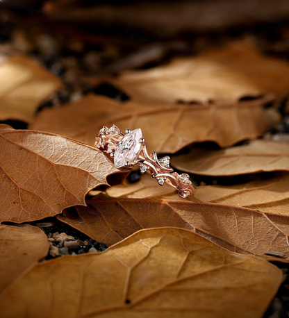 Vintage marquise Lab Grown engagement ring rose gold ring round diamond ring prong set ring delicate anniversary promise ring