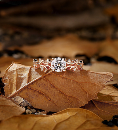 Vintage round Lab Grown engagement ring rose gold branch design bridal ring unique leaf twist wedding ring anniversary promise ring