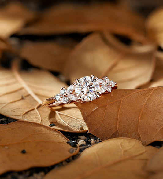 Vintage round shape Lab Grown engagement ring rose gold ring pear ring delicate cluster ring unique anniversary promise bridal ring