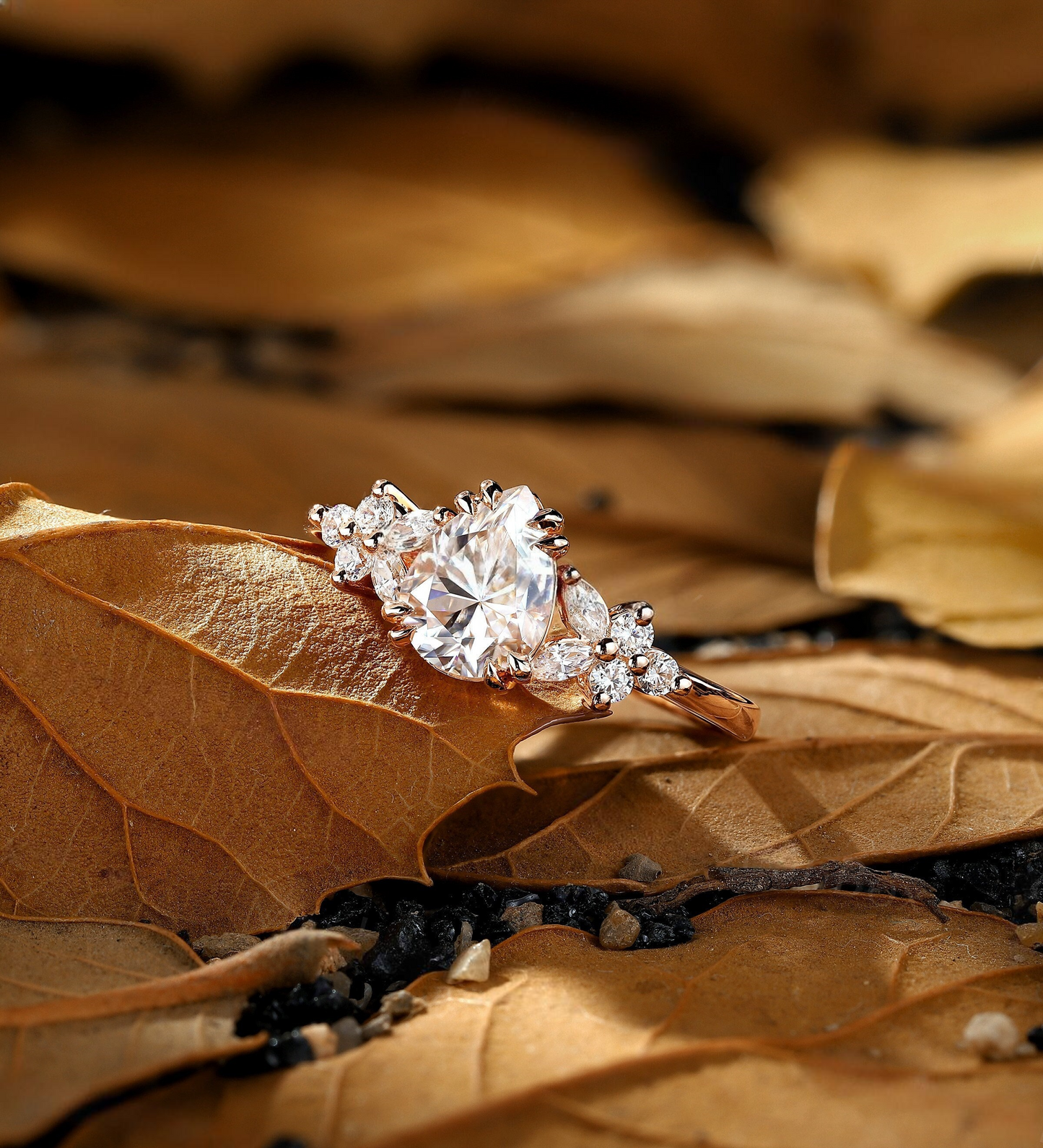 Vintage pear Lab Grown engagement ring leaf design wedding ring marquise Lab Grown round ring anniversary promise bridal ring