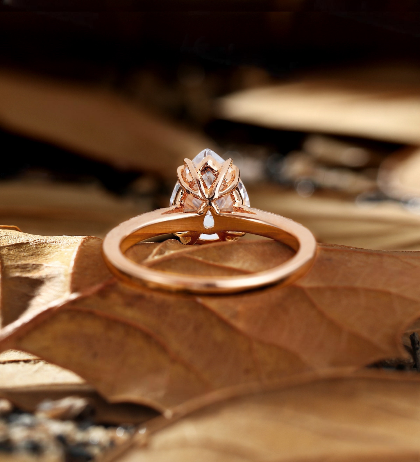 2CT Pear Lab Grown Engagement Ring Rose Gold Vintage Round Pave Bridal Ring Unique Claw set tear drop Anniversary Promise Ring