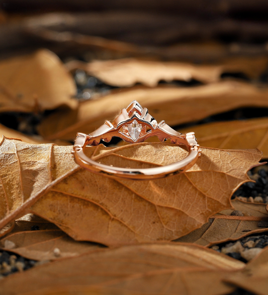 Vintage marquise Lab Grown engagement ring rose gold ring round diamond ring prong set ring delicate anniversary promise ring