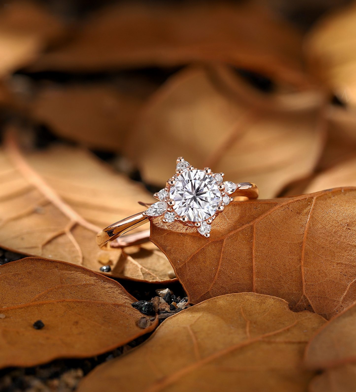 Vintage Round Lab Grown Engagement Ring Rose Gold Marquise Diamond Bridal Ring Unique Anniversary Promise Wedding Ring Art Deco Ring