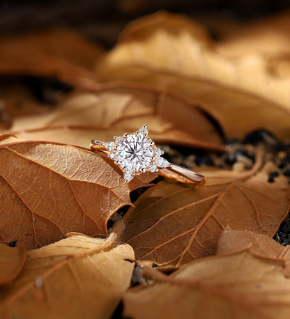 Vintage Round Lab Grown Engagement Ring Rose Gold Marquise Diamond Bridal Ring Unique Anniversary Promise Wedding Ring Art Deco Ring