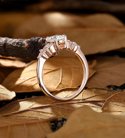 Vintage oval cut Lab Grown Engagement ring rose gold leaf twisted wedding band branch design ring unique anniversary promise bridal ring