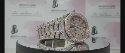 Two Tone Dial Bling Automatic Mechanical Iced Out Unisex Moissanite Diamond Watch Tester Pass Original Box Included
