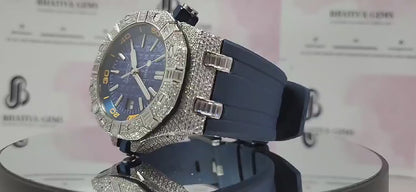 Top Selling Branded Iced Out Moissanite Watch Hip Hop Bust Down Chrono Watch for Men Rubber Belt Wholesale Price & Free Delivery