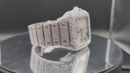 Cartier Santos de Cartier Large Custom Diamond-Set Steel Watch with Smoky Green Dial