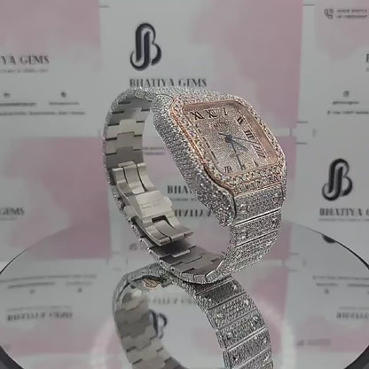 Stainless Steel Luxurious Vintage Rare Black Dial Fully Iced Out Moissanite Watch Hip Hop Lovers Dream